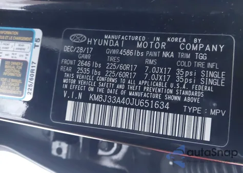 2018 Hyundai Tucson Sel z USA, uszkodzony, nr VIN KM8J33A40JU651634